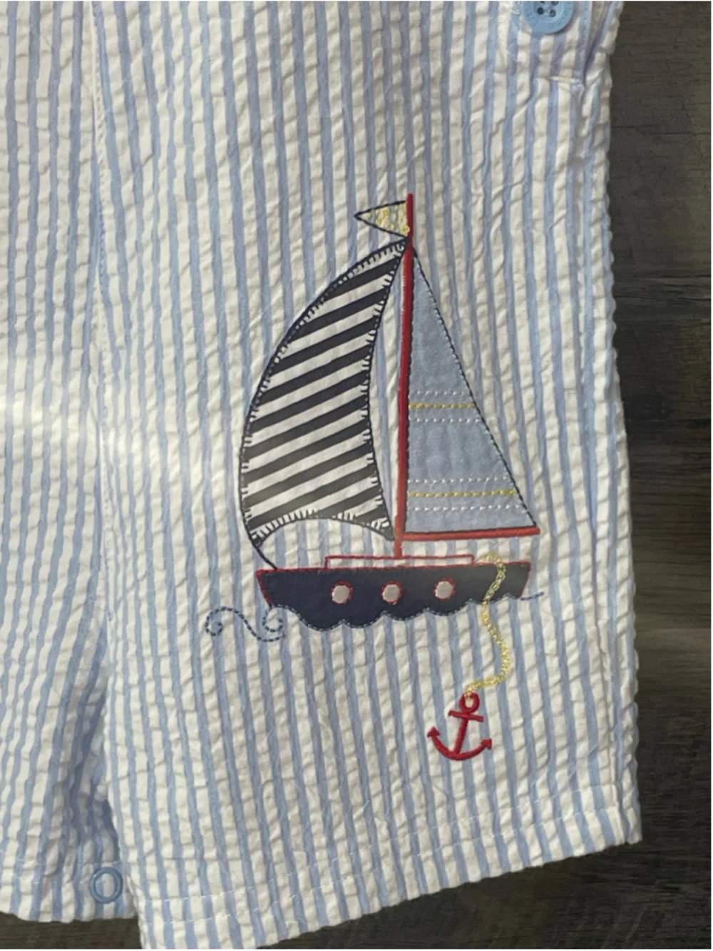 Boys 24 Months Sailboat Nautical Embroidered Seersucker Blue White 24 Months